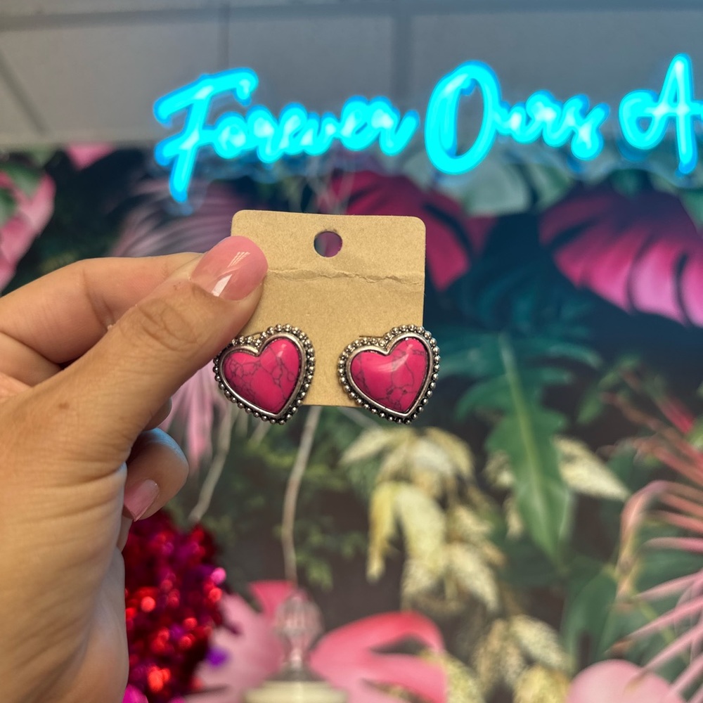 Pink heart western studs